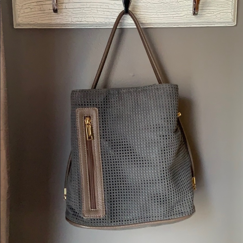 SAMOE Style Grey Perforated Suede Purse